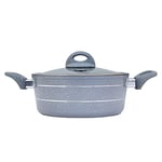 Royalford Casserole Dish with Glass Lid - Cooking Pot, Induction Saucepan with Non-Stick Granite Coating - Aluminium Build with 3.8MM Induction Bottom & Cool Touch Handles (30 CM, Grey)