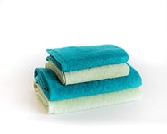 Sancarlos - Set of 4 Ocean Duo Hand Towels, 2 Basins and 2 Bathrooms, Emerald and Powder Green, 100% Cotton, 550 g/m²