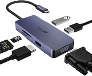 Hub Usb C 6 En 1,Adaptateur Usb-C 6 En 1 Avec 1 Port Hdmi,1 Port Vga,2 Ports Usb,Lecteur De Carte Sd/Tf,Ports Polyvalents Pour Ordinateur Portable,Smartphone,Tablette,Xps Et Plus Encore