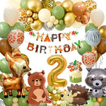 Decoration Anniversaire 2 an Garcon Fille, Vert Marron Ballon Anniversaire 2 An,Deco Anniversaire Garcon Fille, Kit Anniversaire Jungle Animaux Ballons pour Bebe Garçon Fille