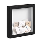 EUGAD Cadre de Boîte d'Ombre 3D avec Fente, Cadre Profond Carré 20x20cm pour Objets jusqu'à 3cm, Boîte de Présentation avec Cadre en Bois pour Photos, Artisanat, Médailles, Souvenirs, Noir