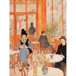 Artery8 A Bustling Parisian Cafe in the Style of Toulouse Lautrec Paris French Orange Large Wall Art Poster Print Thick Paper 18X24 Inch