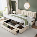 Lit rembourré 160×200cm,lit double,lits pour adultes,lit avec cadre à lattes,tissu de velours,grand espace de rangement,queue de lit avec tiroir,sans