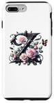 Coque pour iPhone 7 Plus/8 Plus Letter Z Initial Floral Monogram Rose Pink Flower Butterfly