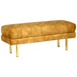 Banc en Velours Banquette de Lit Rembourré Glam Pouf Pieds en Métal Doré Jaune