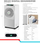 Delux Dehumidifier 10L Portable with Humidistat LCD Display, Laundry Mode