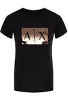 Armani Exchange Women's Basic T-Shirt with Logo On Bust, Black with Gold, S