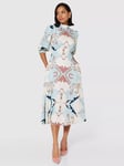 Closet London A-Line Tie Back Midi Dress, Light Blue/Multi