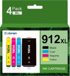 912Xl Pack De 4 Cartouches D'Encre Remplacement Compatible Pour 912 Xl Pour Officejet Pro 8022 8023 8024 8025 8030 Pour Officejet 8010 8012 8015 (Noir, Cyan, Magenta, Jaune)[X1237]