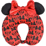 Disney Minnie Mouse Coussin de Nuque de Voyage avec Oreilles 3D et nœud pour Avion, Voiture et Bureau, Confortable et Respirant, Rouge/Noir