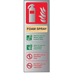 V Safety Fire Extinguisher-Foam Spray ID Not Electrical Safe Sign - 75mm x 200mm - 3mm Brushed Alu Comp