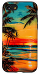 Coque pour iPhone SE (2020) / 7 / 8 Scène de coucher de soleil palmier et plage, thème relaxant sur le thème de la nature