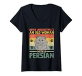 Womens Never Underestimate An Old Woman With A Persian Cat V-Neck T-Shirt