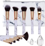 Makeup Brushes HEYMKGO Professional Marble Brush Set, Soft White,Gold 