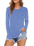 Beluring Ladies Tops Long Sleeve Shirt Scoop Neck Plain Tee Shirt Blue Size 16 18