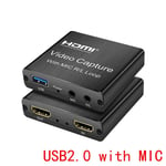 Carte d'acquisition HDMI 4K 1080p pour jeux de société,boîte d'enregistrement USB 2.0 pour Streaming en direct,boucle de sortie - Type with MIC