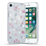 Coalbooliy Coque pour Apple iPhone SE 2022/ SE 2020/7/8 4,7",Transparente Paillettes Étui avec Aesthetic Brillant Motif en Souple Silicone Housse, Mince TPU Anti-Jaune Cover pour iPhone 7,Papillon