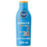 NIVEA SUN Lait solaire activateur de bronzage Protect & Bronze FPS 30 (1 x 200 ml), crème solaire avec protection solaire UVA/UVB pour un hâle naturellement bronzé