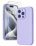 GOODVISH 3 in 1 Case for iPhone 15 Pro Case, [2 HD Screen Protector][Upgraded Camera Protection]Shockproof Liquid Silicone Soft Microfiber Lining Smooth Protective Phone Case Cover 6.1", Violet Purple