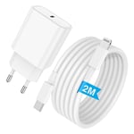 Chargeur Rapide iPhone 13 14 MFi Certifié,20W USB C Chargeur et 2M Original Cable, Type C Adaptateur Secteur avec Lightning Câble pour Apple iPhone 14/14 Plus/14 Pro/14 Pro Max/13/12/11/SE/iPad