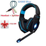 KOTION EACH G2000 G9000 Casque de jeu Gamer Écouteur Stéréo Basse profonde Casque filaire avec micro Lumiere LED pour PC PS4 X-BOX-G4000 bleu SP