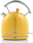 Swan Retro Bouilloire Électrique 1,8 Litre, Design Vintage, Arrêt Automatique Contrôleur Strix, Sans fil, Acier Inoxydable, sans BPA, 3000W, Jaune