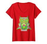 Womens Ayahuasca Shaman - Colorful, Wise Owl of the Sacred Journey V-Neck T-Shirt