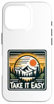 Coque pour iPhone 16 Pro Take It Easy Hiker Outdoor Relax Montagnes Sunset Graphic