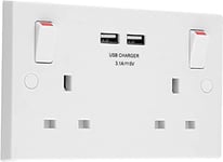 BG Electrical Double Switched 13 A Fast Charging Power Socket with Two USB Charg