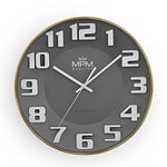 MPM Quality Design Wall Clock, 3D Numerals, Quartz Movement, Sweep, Grey/White, Modern, Plastic and Mineral Glass, Wall Decoration for Any Room: Bedroom, Office, Kitchen, Living Room, Diameter 334 x