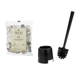 Prices Patent Candles White Tealights Bag, Pack of 50, Wax, l x 3.8cm w x 1.8cm h, Unscented & Ikea Toilet Brush, Polypropylene, Black, 14.02x4.29x4.09 inch