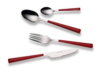 ECHTWERK Set de couverts "Basic" avec manches en plastique, Couverts de camping, Couverts de pique-nique, Couverts de voyage légers, 24 pièces, jusqu'à 6 personnes, Acier inoxydable 18/0, Rouge