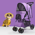 YGWL Pet Stroller,Foldable Dog Stroller,with Storage Basket and Rain Cover,Mattress Included,for Cats and Dogs Up to 15KG,Purple