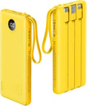 VRURC 10000mAh Power Bank With Built in Cables,USB C Battery Pack Yellow 