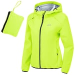 Rdruko Womens Packaway Waterproof Jackets Llightweight Running Cycling Rain Jacket UPF 50+ Outdoor Hiking Walking Coat Fluorescent XXL