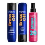 Matrix, Routine Neutralisante pour Cheveux Châtains & Bruns, Colorés ou Naturels, Neutralise les Reflets Indésirables, Tons Froids, Pigments Bleus, Brass Off