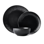 Mikasa Jardin Midnight 12-Piece Dinner Set, Stoneware Dinner Set for 4 with Dinner Plates, Side Plates and Bowls, Black - Gift Boxed & Dishwasher Safe