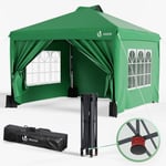 VOUNOT 3m x 3m Pop Up Heavy Duty Gazebo with Sides, Central Lock System & 4 Weight Bags & Carry Bag, Marquee Garden Party Tent Outdoor, Green