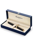 Waterman Exception Fountain Pen | Slim Black with 23k Gold Clip | Medium Nib with Blue Ink Cartridge | Gift Box