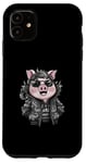 Coque pour iPhone 11 Cochon kawaii de dessin animé avec une tenue de dragon cool