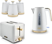 Tower Cavaletto Optic White Kitchen Set Jug Kettle 2 Slice Toaster Canisters