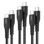 Câble USB C vers USB C [Lot de 3,0.3M+1M+2M] PD Charge Rapide 60W Câble USB Type C Nylon Tressé pour iPhone 15 Samsung Galaxy S10 S10+ S20 S21 S22 Plus (Noir)