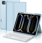 Coque Clavier Ipad Pro 13 Pouces 2024, Coque Clavier Pour Ipad Pro 13 Pouces M4, Détachable Sans Fil Bluetooth Clavier Azerty Ipad Pro 13 2024, Bleu Ciel