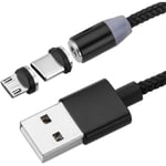 Cablemarkt - Câble de charge magnétique usb a mâle 2.0 vers usb c et micro usb 2 en 1 de couleur noire 2 m