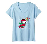 Womens Peanuts - Christmas Snoopy Ice Skating V-Neck T-Shirt