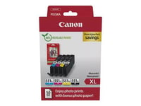 Canon CLI-551XL C/M/Y/BK Photo Value Pack - Pack de 4 - 11 ml - XL - jaune, cyan, magenta, noir - original - boîte - réservoir d'encre/kit papiers - pour MAXIFY MG6650; PIXMA iP8750, iX6850, MG5550, MG5650, MG6650, MG7550, MX725; PIXUS MG7550