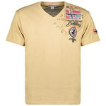 Geographical Norway JOTHAM Men - Tee Shirt Coton Homme - T Shirts Classique avec Logo - Vêtement Corps Manche Courte - Col V Coupe Régulière Hommes Basic Beige XL