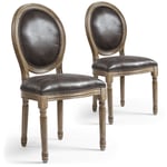 Cotecosy - Lot de 2 chaises de style médaillon Louis xvi Tissu Marron Effet Vieilli