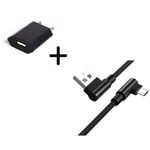 Pack Pour Oneplus One Smartphone Micro-Usb (Cable 90 Degres Fast Charge + Prise Secteur Couleur) - Noir