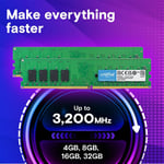 Crucial RAM 16GB DDR4 3200MHz CL22 or 2933MHz or 2666MHz Desktop Memory - Green